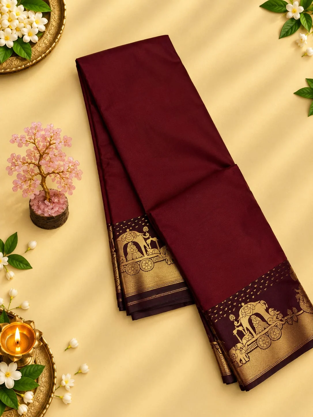 Pictorial Chariot Zari Border Soft Silk Saree